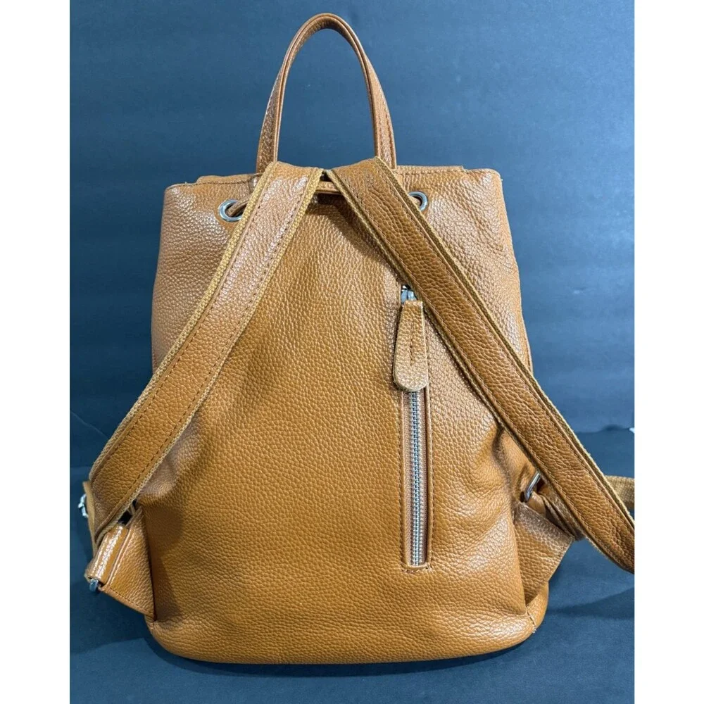 BOYATU Brown Pebbled Leather Drawstring Backpack